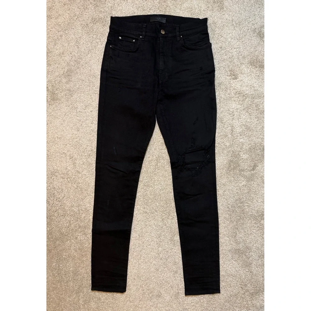 Amiri Skinny Jeans Knee Rip Black Size 33 Worn Once - Picture 1 of 6